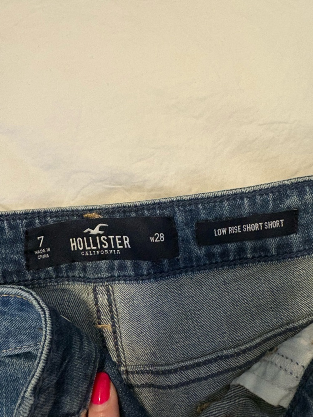 Hollister Dark Blue Denim Cutoff Shorts with Neon Paint Lightning - Picture 3 of 10